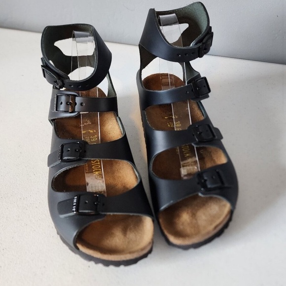 NEW BIRKENSTOCK BLACK ATHENS GLADIATOR ADJUSTABLE STRAPS SIZE 39 8 SANDALS - Picture 3 of 13